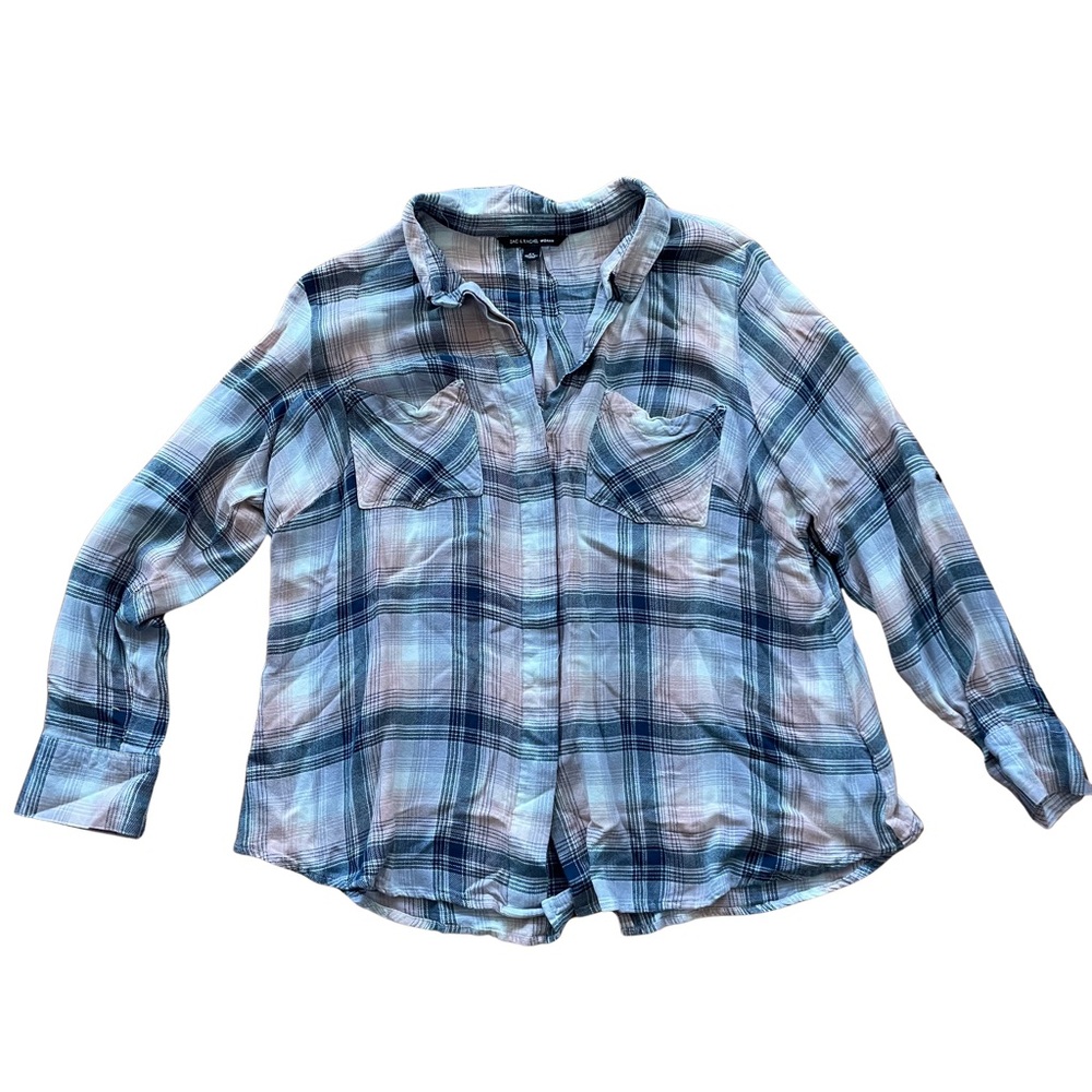 Zac & Rachel Pink, Blue and White Flannel Collared Long Sleeve Top. Size XXL